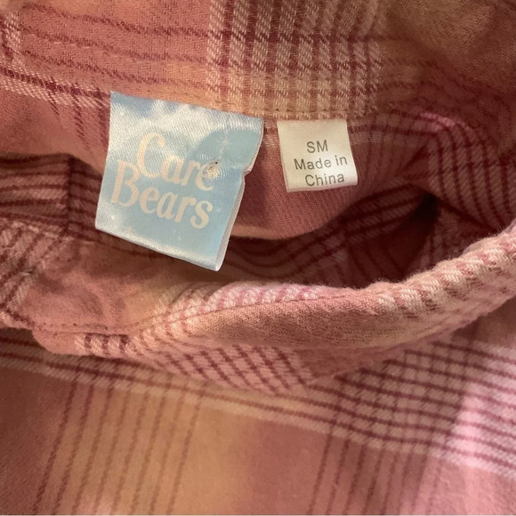 Care Bears Pink Plaid Flannel Button Down Love Sleeve Shirt Womens Size Small - Picture 4 of 5